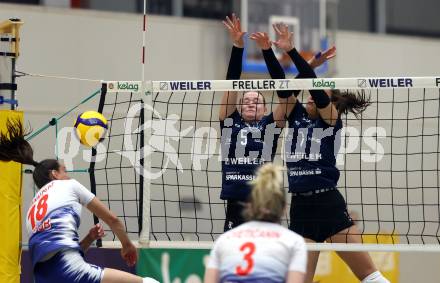 Volleyball. CEV Volleyball Challenge Cup 2024  Women. ATSC Wildcats gegen ZOK UB (SRB).   Neiss Sara, BAJIC Nikolina  (Wildcats). Klagenfurt, am 11.10.2023.
Foto: Kuess
www.qspictures.net
---
pressefotos, pressefotografie, kuess, qs, qspictures, sport, bild, bilder, bilddatenbank