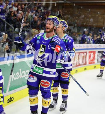 EBEL. Eishockey Bundesliga. EC VSV gegen BEMER Pioneers Vorarlberg.  Jubel Alexander Rauchenwald (VSV). Villach, am 14.10.2023
Foto: Kuess
www.qspictures.net
---
pressefotos, pressefotografie, kuess, qs, qspictures, sport, bild, bilder, bilddatenbank