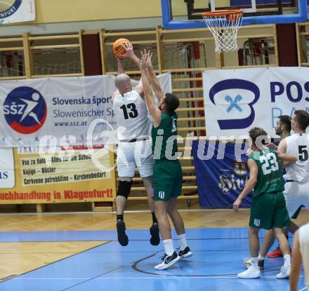 Basketball 2. Liga 2023/2024. Grunddurchgang 2. Runde.  KOS Celovec gegen Dornbirn Lions.  Anton Marusic (KOS),  Toni Cutuk (Dornbirn). Klagenfurt, am 14.10.2023.
Foto: Kuess
www.qspictures.net
---
pressefotos, pressefotografie, kuess, qs, qspictures, sport, bild, bilder, bilddatenbank