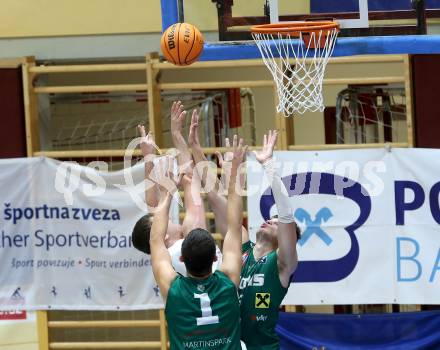 Basketball 2. Liga 2023/2024. Grunddurchgang 2. Runde.  KOS Celovec gegen Dornbirn Lions.  Maximilian Seher, (KOS), Ralfs Skesters, Toni Cutuk  (Dornbirn). Klagenfurt, am 14.10.2023.
Foto: Kuess
www.qspictures.net
---
pressefotos, pressefotografie, kuess, qs, qspictures, sport, bild, bilder, bilddatenbank