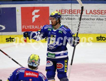 EBEL. Eishockey Bundesliga. EC VSV gegen BEMER Pioneers Vorarlberg.   Torjubel Kevin Hancock (VSV). Villach, am 14.10.2023
Foto: Kuess
www.qspictures.net
---
pressefotos, pressefotografie, kuess, qs, qspictures, sport, bild, bilder, bilddatenbank