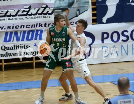 Basketball 2. Liga 2023/2024. Grunddurchgang 2. Runde.  KOS Celovec gegen Dornbirn Lions.  Andi Smrtnik (KOS),  Ralfs Skesters (Dornbirn). Klagenfurt, am 14.10.2023.
Foto: Kuess
www.qspictures.net
---
pressefotos, pressefotografie, kuess, qs, qspictures, sport, bild, bilder, bilddatenbank