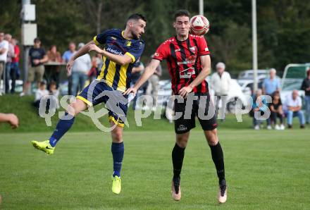 Fussball. 1. Klasse B. Arnoldstein gegen Noetsch. Nermin Konjevic  (Arnoldstein),  Nicolas Francis Janschitz  (Noetsch).  Arnoldstein, am 14.10.2023.
Foto: Kuess
---
pressefotos, pressefotografie, kuess, qs, qspictures, sport, bild, bilder, bilddatenbank