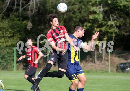 Fussball. 1. Klasse B. Arnoldstein gegen Noetsch.  Roman Binter  (Arnoldstein),  Marcel Hubert Hecher  (Noetsch).  Arnoldstein, am 14.10.2023.
Foto: Kuess
---
pressefotos, pressefotografie, kuess, qs, qspictures, sport, bild, bilder, bilddatenbank