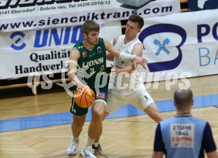 Basketball 2. Liga 2023/2024. Grunddurchgang 2. Runde.  KOS Celovec gegen Dornbirn Lions.  Andi Smrtnik (KOS),  Ralfs Skesters (Dornbirn). Klagenfurt, am 14.10.2023.
Foto: Kuess
www.qspictures.net
---
pressefotos, pressefotografie, kuess, qs, qspictures, sport, bild, bilder, bilddatenbank