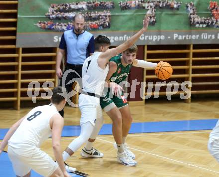 Basketball 2. Liga 2023/2024. Grunddurchgang 2. Runde.  KOS Celovec gegen Dornbirn Lions.  Simon Siencnik (KOS),    Ralfs Skesters (Dornbirn). Klagenfurt, am 14.10.2023.
Foto: Kuess
www.qspictures.net
---
pressefotos, pressefotografie, kuess, qs, qspictures, sport, bild, bilder, bilddatenbank