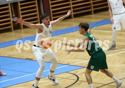 Basketball 2. Liga 2023/2024. Grunddurchgang 2. Runde.  KOS Celovec gegen Dornbirn Lions.  Simon Siencnik (KOS),  Luis Erath (Dornbirn). Klagenfurt, am 14.10.2023.
Foto: Kuess
www.qspictures.net
---
pressefotos, pressefotografie, kuess, qs, qspictures, sport, bild, bilder, bilddatenbank