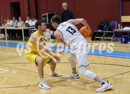 Basketball 2. Liga 2023/2024. Grunddurchgang 3. Runde.  Woerthersee Piraten gegen Kufstein Towers. Jan-Arne Apschner, (Piraten),  Fabio Thaler  (Kufstein). Klagenfurt, am 21.10.2023.
Foto: Kuess
www.qspictures.net
---
pressefotos, pressefotografie, kuess, qs, qspictures, sport, bild, bilder, bilddatenbank