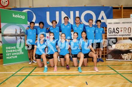 Badminton. ASKOE Kelag Kaernten.  Hinten von links: Ziao Zhou, Simon Wang, Felix Steinwender, Emanuel Kraiger, Martin Cerkovnik, Lukas Steinwender, Shangzu Zhan. Vorne von links: Laura Hasenbichler, Denise Hofer, Elina Wutte, Lea Kreulitsch, Miranda Zhang  . Klagenfurt, 15.10.2023
Foto: Kuess
www.qspictures.net
---
pressefotos, pressefotografie, kuess, qs, qspictures, sport, bild, bilder, bilddatenbank