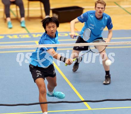 Badminton. ASKOE Kelag Kaernten.  Simon Wang, Lukas Steinwender . Klagenfurt, 15.10.2023
Foto: Kuess
www.qspictures.net
---
pressefotos, pressefotografie, kuess, qs, qspictures, sport, bild, bilder, bilddatenbank