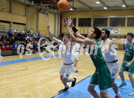 Basketball 2. Liga 2023/2024. Grunddurchgang 4. Runde.  KOS Celovec gegen Future Team Steiermark. Maximilian Seher (KOS), Moritz Gauster  (Steiermark). Klagenfurt, am 26.10.2023.
Foto: Kuess
www.qspictures.net
---
pressefotos, pressefotografie, kuess, qs, qspictures, sport, bild, bilder, bilddatenbank