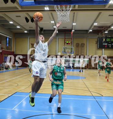 Basketball 2. Liga 2023/2024. Grunddurchgang 4. Runde.  KOS Celovec gegen Future Team Steiermark. Niklas Michel (KOS), Fran Vidovic  (Steiermark). Klagenfurt, am 26.10.2023.
Foto: Kuess
www.qspictures.net
---
pressefotos, pressefotografie, kuess, qs, qspictures, sport, bild, bilder, bilddatenbank