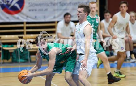 Basketball 2. Liga 2023/2024. Grunddurchgang 4. Runde.  KOS Celovec gegen Future Team Steiermark.  Andi Smrtnik (KOS),  Luka Dramac (Steiermark). Klagenfurt, am 26.10.2023.
Foto: Kuess
www.qspictures.net
---
pressefotos, pressefotografie, kuess, qs, qspictures, sport, bild, bilder, bilddatenbank