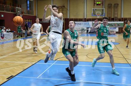 Basketball 2. Liga 2023/2024. Grunddurchgang 4. Runde.  KOS Celovec gegen Future Team Steiermark. Simon Siencnik (KOS),  Fran Vidovic (Steiermark). Klagenfurt, am 26.10.2023.
Foto: Kuess
www.qspictures.net
---
pressefotos, pressefotografie, kuess, qs, qspictures, sport, bild, bilder, bilddatenbank