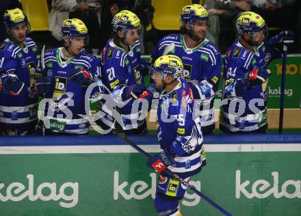 EBEL. Eishockey Bundesliga. EC VSV gegen Black Wings Linz. Torjubel Robert Sabolic  (VSV),  Villach, am 27.10.2023
Foto: Kuess
www.qspictures.net
---
pressefotos, pressefotografie, kuess, qs, qspictures, sport, bild, bilder, bilddatenbank