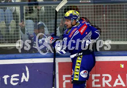 EBEL. Eishockey Bundesliga. EC VSV gegen Black Wings Linz.  Torjubel Benjamin Lanzinger (VSV), Villach, am 27.10.2023
Foto: Kuess
www.qspictures.net
---
pressefotos, pressefotografie, kuess, qs, qspictures, sport, bild, bilder, bilddatenbank