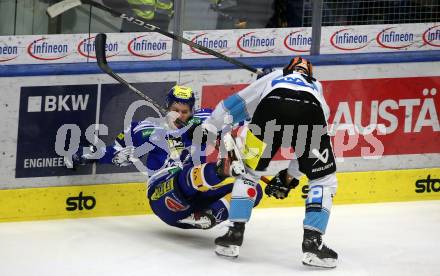 EBEL. Eishockey Bundesliga. EC VSV gegen Black Wings Linz.  Florian Lanzinger, (VSV),  Gerd Kragl   (Linz). Villach, am 27.10.2023
Foto: Kuess
www.qspictures.net
---
pressefotos, pressefotografie, kuess, qs, qspictures, sport, bild, bilder, bilddatenbank