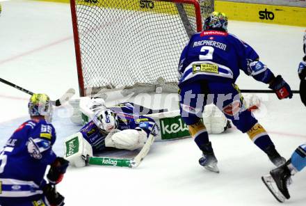 EBEL. Eishockey Bundesliga. EC VSV gegen Black Wings Linz. Jean Philippe Lamoureux, Dylan MacPherson  (VSV), Villach, am 27.10.2023
Foto: Kuess
www.qspictures.net
---
pressefotos, pressefotografie, kuess, qs, qspictures, sport, bild, bilder, bilddatenbank