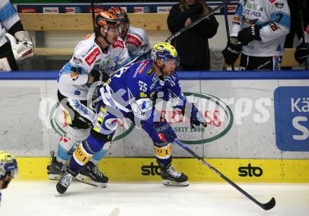 EBEL. Eishockey Bundesliga. EC VSV gegen Black Wings Linz.  Robert Sabolic, (VSV),   Graham Knott  (Linz). Villach, am 27.10.2023
Foto: Kuess
www.qspictures.net
---
pressefotos, pressefotografie, kuess, qs, qspictures, sport, bild, bilder, bilddatenbank