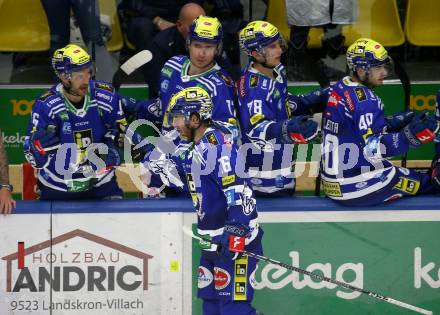 EBEL. Eishockey Bundesliga. EC VSV gegen Black Wings Linz. Torjubel Kevin Hancock  (VSV), Villach, am 27.10.2023
Foto: Kuess
www.qspictures.net
---
pressefotos, pressefotografie, kuess, qs, qspictures, sport, bild, bilder, bilddatenbank