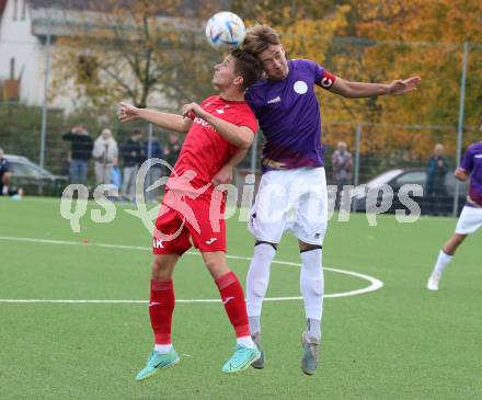 Fussball. Kaerntner Liga. Austria Klagenfurt Amat. gegen SAK.  Dennis Meschnik  (Austria Klagenfurt),  Izidor Erazem Kamsek  (SAK). Klagenfurt, 28.10.2023.
Foto: Kuess
www.qspictures.net
---
pressefotos, pressefotografie, kuess, qs, qspictures, sport, bild, bilder, bilddatenbank