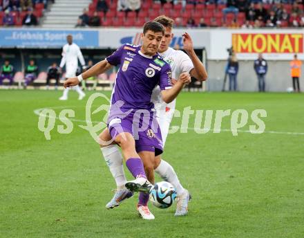 Fussball Bundesliga. SK Austria Klagenfurt gegen WSG Tirol. Nikola Djoric  (Klagenfurt),  Nik Prelec  (Tirol).  Klagenfurt, am 28.10.2023.
Foto: Kuess
www.qspictures.net
---
pressefotos, pressefotografie, kuess, qs, qspictures, sport, bild, bilder, bilddatenbank