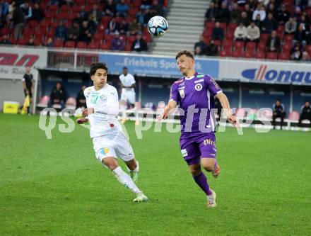 Fussball Bundesliga. SK Austria Klagenfurt gegen WSG Tirol. Christopher Wernitznig  (Klagenfurt),  Cem Uestuendag  (Tirol).  Klagenfurt, am 28.10.2023.
Foto: Kuess
www.qspictures.net
---
pressefotos, pressefotografie, kuess, qs, qspictures, sport, bild, bilder, bilddatenbank