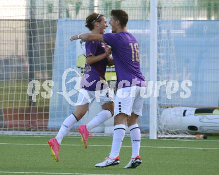 Fussball Kaerntner Liga. SK Austria Klagenfurt gegen SAK. Torjubel Tristan Schoppitsch, Nemanja Pavicevic (Austria Klagenfurt) Klagenfurt, am 28.10.2023.
Foto: Kuess
---
pressefotos, pressefotografie, kuess, qs, qspictures, sport, bild, bilder, bilddatenbank