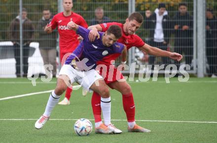 Fussball Kaerntner Liga. SK Austria Klagenfurt gegen SAK. Nemanja Pavicevic (Austria Klagenfurt), Leo Ejup (SAK). Klagenfurt, am 28.10.2023.
Foto: Kuess
---
pressefotos, pressefotografie, kuess, qs, qspictures, sport, bild, bilder, bilddatenbank