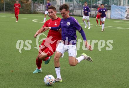 Fussball. Kaerntner Liga. Austria Klagenfurt Amat. gegen SAK.  
Matthias Dollinger  (Austria Klagenfurt),  
Izidor Erazem Kamsek  (SAK). Klagenfurt, 28.10.2023.
Foto: Kuess
www.qspictures.net
---
pressefotos, pressefotografie, kuess, qs, qspictures, sport, bild, bilder, bilddatenbank