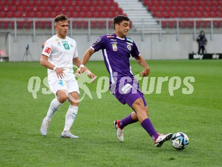 Fussball Bundesliga. SK Austria Klagenfurt gegen WSG Tirol. Nikola Djoric  (Klagenfurt),   Nik Prelec (Tirol).  Klagenfurt, am 28.10.2023.
Foto: Kuess
www.qspictures.net
---
pressefotos, pressefotografie, kuess, qs, qspictures, sport, bild, bilder, bilddatenbank