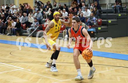 Basketball  2023/2024. Basketball Austria Cup.  Woerthersee Piraten gegen Traiskirchen Lions.  Shawn L. Ray (Piraten),  Aleksej Kostic (Traiskirchen). Klagenfurt, am 28.10.2023.
Foto: Kuess
www.qspictures.net
---
pressefotos, pressefotografie, kuess, qs, qspictures, sport, bild, bilder, bilddatenbank