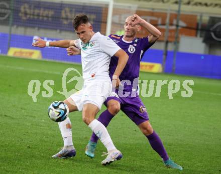 Fussball Bundesliga. SK Austria Klagenfurt gegen WSG Tirol.  Nicolas Wimmer (Klagenfurt),  Nik Prelec  (Tirol).  Klagenfurt, am 28.10.2023.
Foto: Kuess
www.qspictures.net
---
pressefotos, pressefotografie, kuess, qs, qspictures, sport, bild, bilder, bilddatenbank