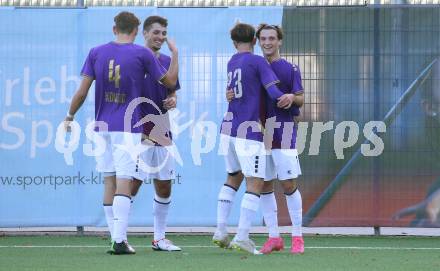 Fussball Kaerntner Liga. SK Austria Klagenfurt gegen SAK. Torjubel Tristan Schoppitsch, Nemanja Pavicevic, Erik Kovac, Nico Daniel Taschwer (Austria Klagenfurt) Klagenfurt, am 28.10.2023.
Foto: Kuess
---
pressefotos, pressefotografie, kuess, qs, qspictures, sport, bild, bilder, bilddatenbank