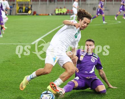 Fussball Bundesliga. SK Austria Klagenfurt gegen WSG Tirol.  Sinan Karweina (Klagenfurt),    Matthaeus Taferner (Tirol).  Klagenfurt, am 28.10.2023.
Foto: Kuess
www.qspictures.net
---
pressefotos, pressefotografie, kuess, qs, qspictures, sport, bild, bilder, bilddatenbank