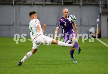 Fussball Bundesliga. SK Austria Klagenfurt gegen WSG Tirol.  Nicolas Wimmer (Klagenfurt),  Nik Prelec  (Tirol).  Klagenfurt, am 28.10.2023.
Foto: Kuess
www.qspictures.net
---
pressefotos, pressefotografie, kuess, qs, qspictures, sport, bild, bilder, bilddatenbank