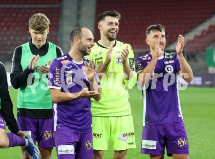 Fussball Bundesliga. SK Austria Klagenfurt gegen WSG Tirol.   Jannik Robatsch, Rico Benatelli, Phillip Menzel, Christopher Wernitznig (Klagenfurt).  Klagenfurt, am 28.10.2023.
Foto: Kuess
www.qspictures.net
---
pressefotos, pressefotografie, kuess, qs, qspictures, sport, bild, bilder, bilddatenbank