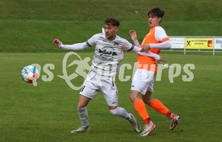 Fussball. Kaerntner Liga. Koettmannsdorf gegen Donau.  Armin Ljubijankic  (Koettmanndorf),   Luca Thaler (Donau). Koettmannsdorf, 29.10.2023.
Foto: Kuess
www.qspictures.net
---
pressefotos, pressefotografie, kuess, qs, qspictures, sport, bild, bilder, bilddatenbank