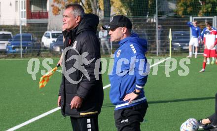 Fussball Kaerntner Liga. SK Austria Klagenfurt gegen SAK.  Trainer Robert Micheu, Trainer Kai Schoppitsch (Austria Klagenfurt),  Klagenfurt, am 28.10.2023.
Foto: Kuess
---
pressefotos, pressefotografie, kuess, qs, qspictures, sport, bild, bilder, bilddatenbank