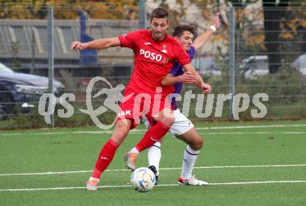 Fussball Kaerntner Liga. SK Austria Klagenfurt gegen SAK.  Nemanja Pavicevic,  (Austria Klagenfurt),  Leo Ejup (SAK). Klagenfurt, am 28.10.2023.
Foto: Kuess
---
pressefotos, pressefotografie, kuess, qs, qspictures, sport, bild, bilder, bilddatenbank