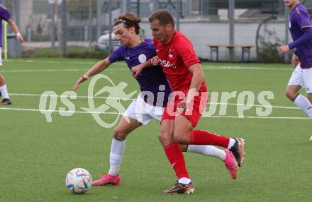 Fussball Kaerntner Liga. SK Austria Klagenfurt gegen SAK.  Tristan Schoppitsch, (Austria Klagenfurt),  Luka Gajic  (SAK). Klagenfurt, am 28.10.2023.
Foto: Kuess
---
pressefotos, pressefotografie, kuess, qs, qspictures, sport, bild, bilder, bilddatenbank