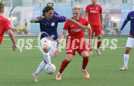 Fussball Kaerntner Liga. SK Austria Klagenfurt gegen SAK. Fabio Markelic,  (Austria Klagenfurt),  Toni Dullnig  (SAK). Klagenfurt, am 28.10.2023.
Foto: Kuess
---
pressefotos, pressefotografie, kuess, qs, qspictures, sport, bild, bilder, bilddatenbank