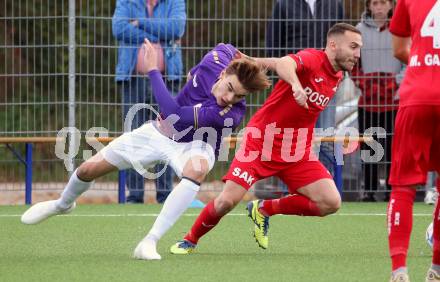 Fussball Kaerntner Liga. SK Austria Klagenfurt gegen SAK.  Marius Leo Maierhofer, (Austria Klagenfurt), Kristjan Sredojevic   (SAK). Klagenfurt, am 28.10.2023.
Foto: Kuess
---
pressefotos, pressefotografie, kuess, qs, qspictures, sport, bild, bilder, bilddatenbank