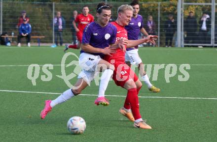 Fussball Kaerntner Liga. SK Austria Klagenfurt gegen SAK.  Tristan Schoppitsch, (Austria Klagenfurt), Toni Dullnig   (SAK). Klagenfurt, am 28.10.2023.
Foto: Kuess
---
pressefotos, pressefotografie, kuess, qs, qspictures, sport, bild, bilder, bilddatenbank