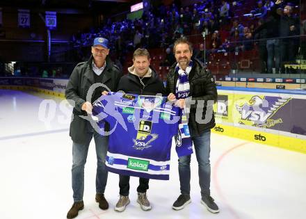 EBEL. Eishockey Bundesliga. EC VSV gegen Moser Medical Graz99ers.  Gerald Rauchenwald, Dietmar Riegler, Andreas Schwab (VSV). Villach, am 3.11.2023
Foto: Kuess
www.qspictures.net
---
pressefotos, pressefotografie, kuess, qs, qspictures, sport, bild, bilder, bilddatenbank