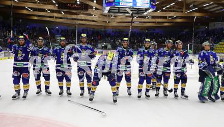 EBEL. Eishockey Bundesliga. EC VSV gegen Moser Medical Graz99ers.  Jubel  (VSV). Villach, am 3.11.2023
Foto: Kuess
www.qspictures.net
---
pressefotos, pressefotografie, kuess, qs, qspictures, sport, bild, bilder, bilddatenbank