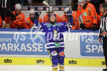 EBEL. Eishockey Bundesliga. EC VSV gegen Moser Medical Graz99ers. Torjubel Philipp Lindner  (VSV). Villach, am 3.11.2023
Foto: Kuess
www.qspictures.net
---
pressefotos, pressefotografie, kuess, qs, qspictures, sport, bild, bilder, bilddatenbank