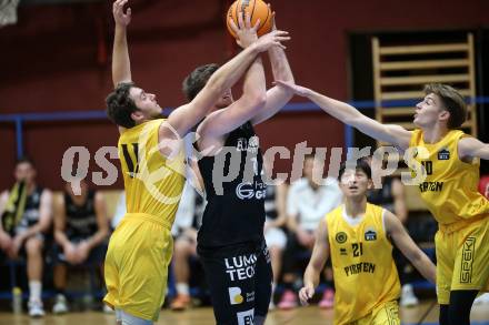 Basketball 2. Liga 2023/2024. Grunddurchgang 5. Runde.  Woerthersee Piraten gegen Guessing Blackbirds.  Andreas Nuck, Emilio Rozmann (Piraten), Albin Balic  (Guessing). Klagenfurt, am 4.11.2023.
Foto: Kuess
www.qspictures.net
---
pressefotos, pressefotografie, kuess, qs, qspictures, sport, bild, bilder, bilddatenbank