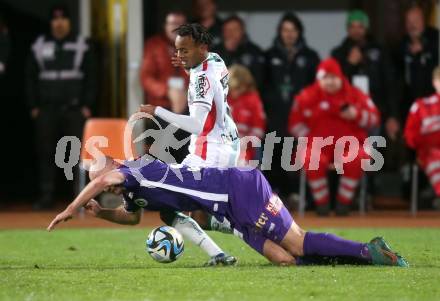 Fussball Bundesliga. WAC gegen SK Austria Klagenfurt.   Thierno Mamadou Lamarana Ballo (WAC),  Nicolas Wimmer (Klagenfurt).  Wolfsberg, am 4.11.2023.
Foto: Kuess
www.qspictures.net
---
pressefotos, pressefotografie, kuess, qs, qspictures, sport, bild, bilder, bilddatenbank