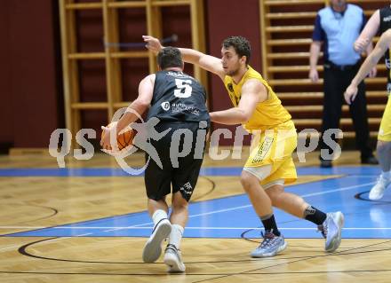 Basketball 2. Liga 2023/2024. Grunddurchgang 5. Runde.  Woerthersee Piraten gegen Guessing Blackbirds.  Andreas Nuck (Piraten), Sebastian Koch  (Guessing). Klagenfurt, am 4.11.2023.
Foto: Kuess
www.qspictures.net
---
pressefotos, pressefotografie, kuess, qs, qspictures, sport, bild, bilder, bilddatenbank